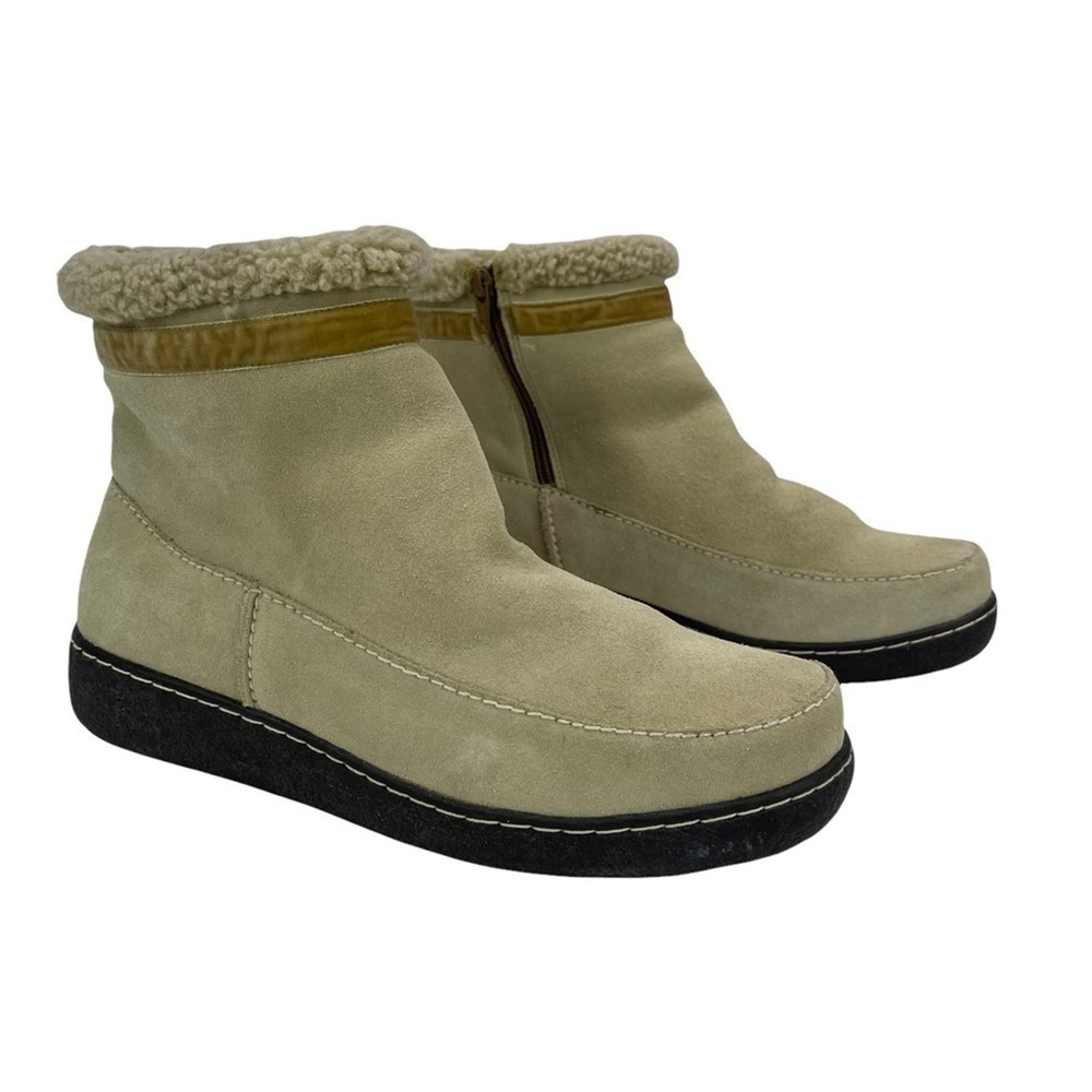 Land's End Womens Size 10 Cream Suede & Fleece Lined Winter Ankle Botties Boots - Picture 2 of 14